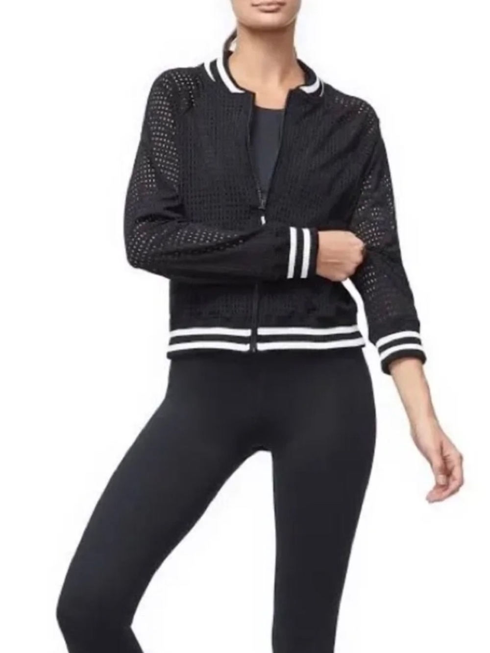 Good American Mesh Bomber jacket Zip Womens sz0 Black